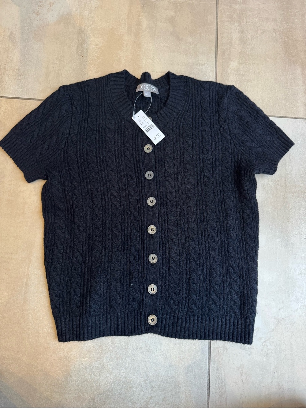 J. Crew Black Cable-Knit Short-Sleeve Cardigan